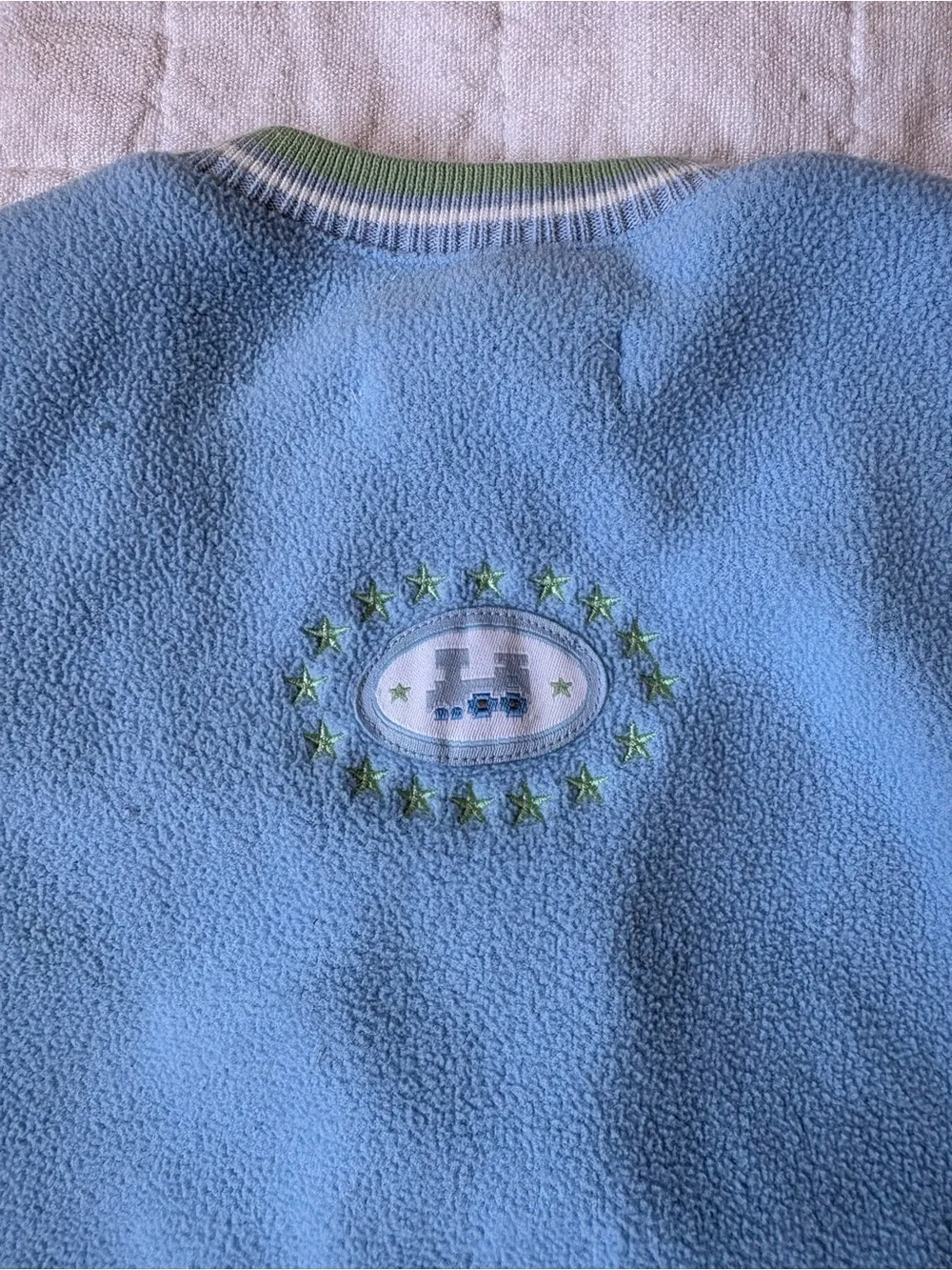 Vintage 1998 Gymboree Snow Angel Blue Fleece Train Coverall Bunting Newborn Baby
